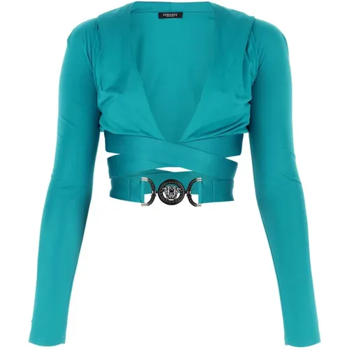 Stylisches Teal Green Viskose Top , Damen, Größe: XS - Versace - Modalova