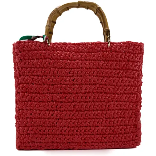 Rote Gehäkelte Shopper Tasche , Damen, Größe: ONE Size - Chica London - Modalova