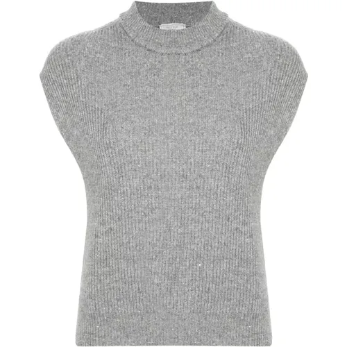 Paillettenverziertes Graues Pullover , Damen, Größe: S - PESERICO - Modalova