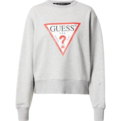 Kultiger Sweatshirt - Grau, Gerader Schnitt, Lange Ärmel, Bedrucktes Logo , Damen, Größe: M - Guess - Modalova