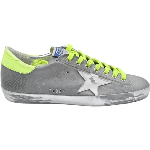 Super Star Silver White Fluo Sneakers , male, Sizes: 9 UK - Golden Goose - Modalova