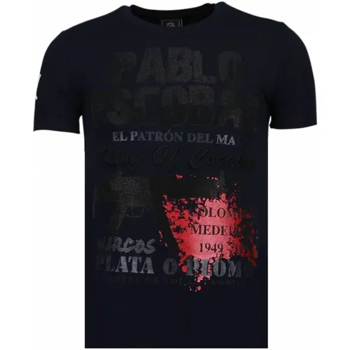 Pablo Escobar Narcos Rhinestone - Herren T-Shirt - 5782B - Local Fanatic - Modalova