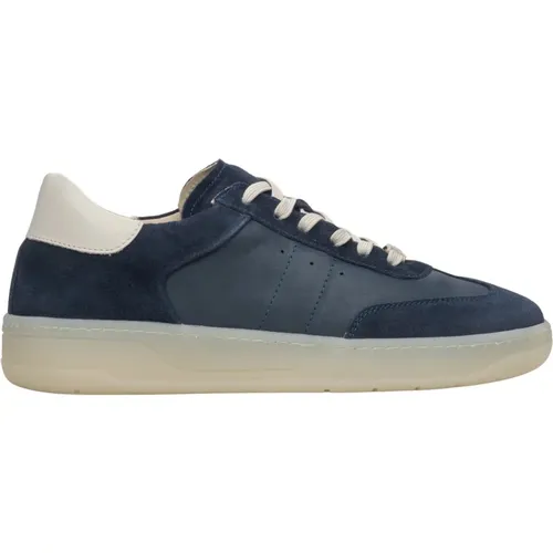 Damen Dunkelblaue Low-Top Sneakers mit Beigen Details aus Italienischem Echtem Leder und Velours Er00115731 , Damen, Größe: 36 EU - Estro - Modalova