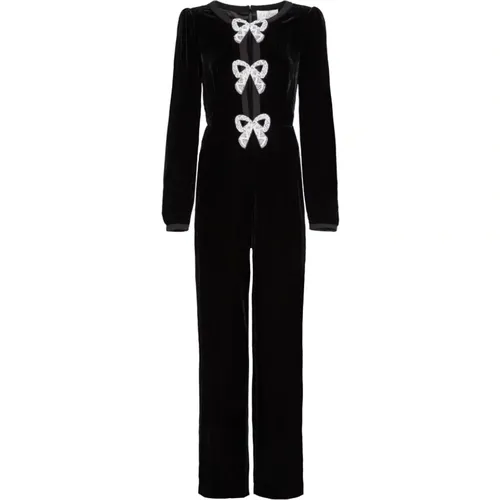 Camille Velvet Embellished Bows Jumpsuit IN , female, Sizes: L, M - Saloni - Modalova