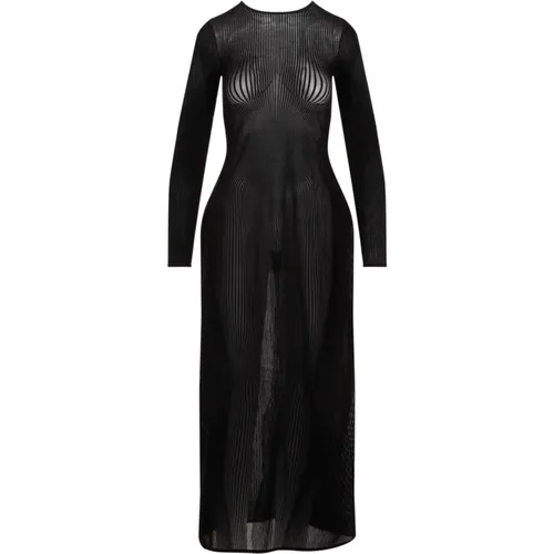 Schwarzes Mesh Langes Flocked Kleid , Damen, Größe: XS - Jean Paul Gaultier - Modalova