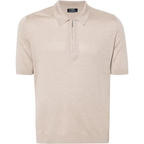 Silk Polo Shirt Zip Italy Made , male, Sizes: 3XL, L, 2XL, XL - Barba - Modalova