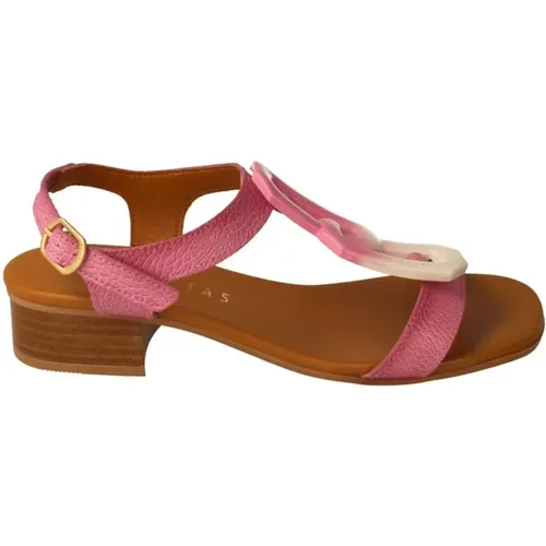 Rosa Leder Flache Sandalen , Damen, Größe: 36 EU - Hispanitas - Modalova