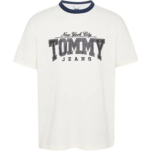 Weiße T-Shirt mit metallischem Logo - Tommy Hilfiger - Modalova