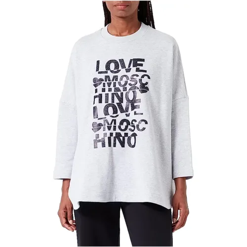 Glitzerdruck Oversized Rundhalsausschnitt Sweatshirt , Damen, Größe: L - Love Moschino - Modalova