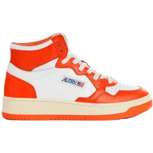 Mid Medalist Sneakers - Orange/Schwarzes Leder , Damen, Größe: 40 EU - Autry - Modalova