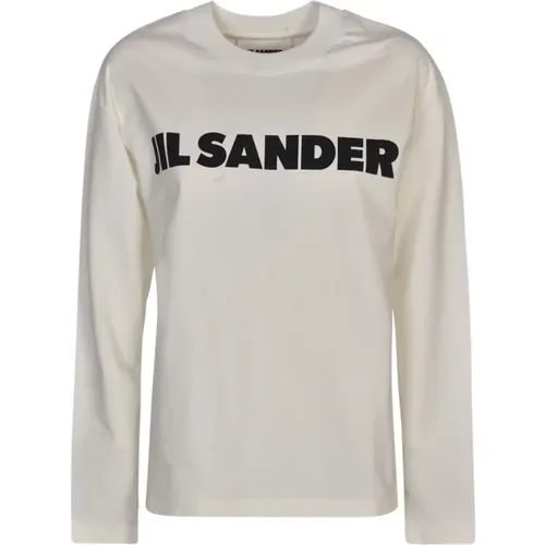 Porcelain Logo Print Cotton Sweatshirt , female, Sizes: M - Jil Sander - Modalova