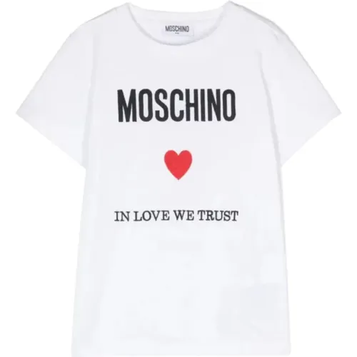 Weißes T-Shirt mit gesticktem Logo - Moschino - Modalova