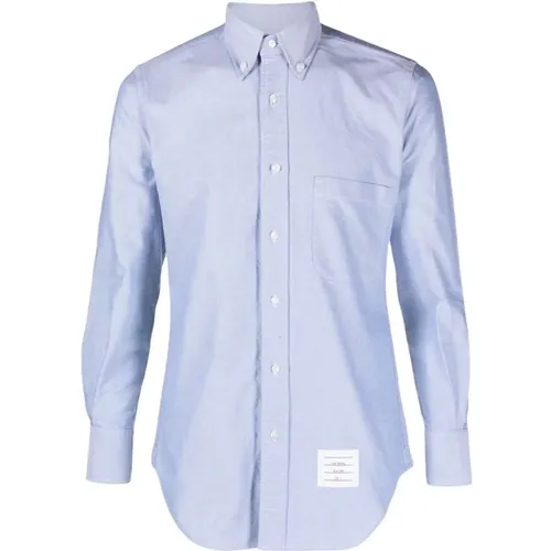 Klares Blaues Button-Down Hemd,Blaues Baumwollhemd Gestreifter Grosgrain,Blouses Shirts - Thom Browne - Modalova