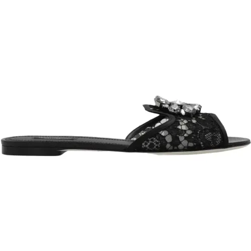 Lace slides , female, Sizes: 5 UK, 5 1/2 UK, 3 1/2 UK, 7 UK, 4 1/2 UK, 8 UK, 6 UK, 6 1/2 UK, 3 UK, 4 UK - Dolce & Gabbana - Modalova