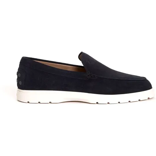 Stylish Blue Suede Moccasins , male, Sizes: 9 UK - TOD'S - Modalova