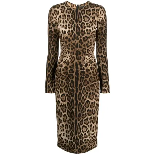 Leopard-Print Cady Dress , female, Sizes: M, XS, S - Dolce & Gabbana - Modalova