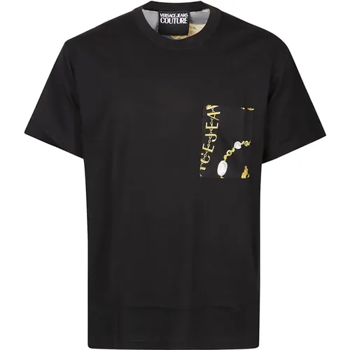 Schwarzes/Goldenes Taschen T-Shirt , Herren, Größe: L - Versace Jeans Couture - Modalova