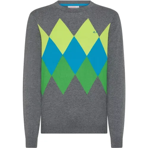 Grey Round Argyle Sweater , male, Sizes: S, M, 2XL, XL, L - Sun68 - Modalova