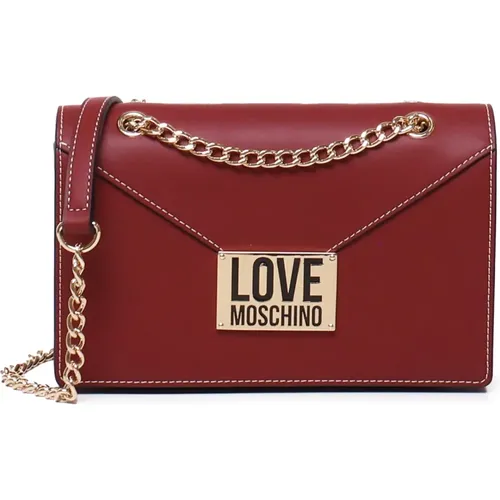 Eco-leather Shoulder Bag in Wine , female, Sizes: ONE SIZE - Love Moschino - Modalova