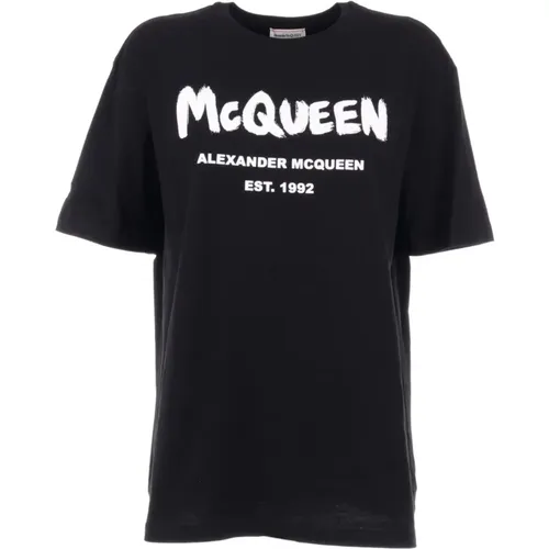 Schwarzes Oversize Baumwoll T-Shirt für Frauen - alexander mcqueen - Modalova
