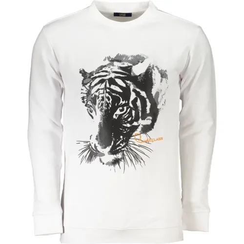 Weißer Sweatshirt mit Druck und Langen Ärmeln , Herren, Größe: 2XL - Cavalli Class - Modalova