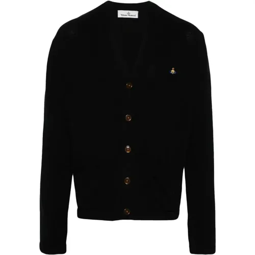 Schwarzer Cardigan aus Bio-Baumwolle mit Orb-Logo , Herren, Größe: 2XL - Vivienne Westwood - Modalova