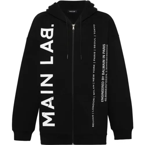 Modernes Zip-Through Sweatshirt,Schwarze Sweaters mit Kontrastierendem Main Lab Logo - Balmain - Modalova