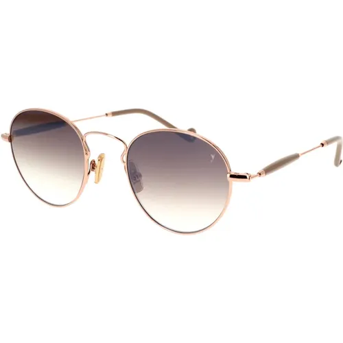 Elegant Round Sunglasses in Rose Gold with Brown Gradient Lenses , unisex, Sizes: 48 MM - Eyepetizer - Modalova