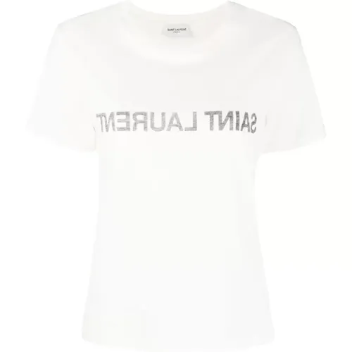 Weiße Logo Print T-shirts und Polos , Damen, Größe: L - Saint Laurent - Modalova