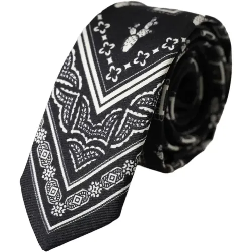 Silk Adjustable Tie with Logo Details , male, Sizes: ONE SIZE - Dolce & Gabbana - Modalova