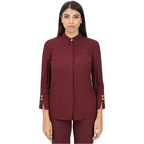 Burgundy Georgette Elegant Women's Shirt - Elisabetta Franchi - Modalova