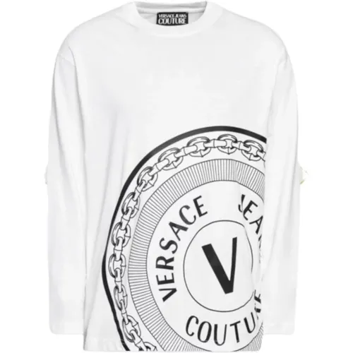 Men`s XL Long Sleeve T-shirt with Contrast Print , male, Sizes: XS - Versace Jeans Couture - Modalova