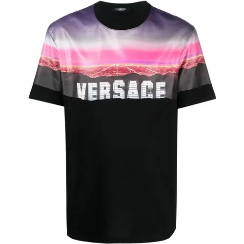Jersey Cotton T-shirt with Hills Print , male, Sizes: S - Versace - Modalova