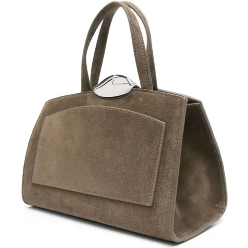 Khaki Suede Shoulder Bag with Handles , female, Sizes: ONE SIZE - Benedetta Bruzziches - Modalova