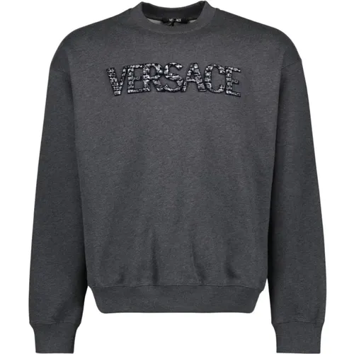 Logo Krokodil Sweatshirt Langarm Baumwolle , Herren, Größe: S - Versace - Modalova