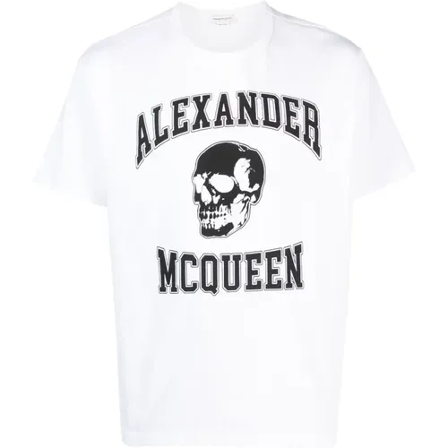 T-Shirt mit Totenkopf-Logo Weiß , Herren, Größe: M - alexander mcqueen - Modalova