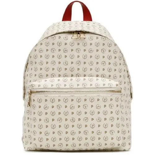 Ivory Heritage Print Backpack with Front Zip Pocket , female, Sizes: ONE SIZE - Pollini - Modalova