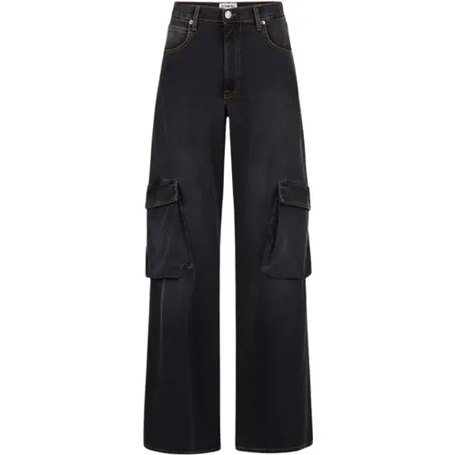 Schwarze Denim Flare Fit Hose , Damen, Größe: W26 - Iceberg - Modalova