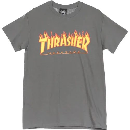 Flame Tee Mens T-Shirt Charcoal Grey/yellow , male, Sizes: 2XL, L, M, S, XL - Thrasher - Modalova