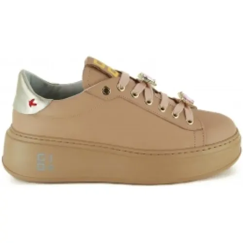 Leather Jewel Sneakers, Camel - Size: 37, Color: Camel , female, Sizes: 6 UK, 5 UK, 3 UK - Gio+ - Modalova