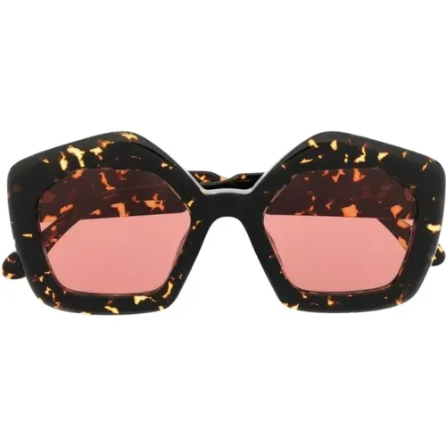 Rechteckige Havana Sonnenbrille , Damen, Größe: 51 MM - Marni - Modalova