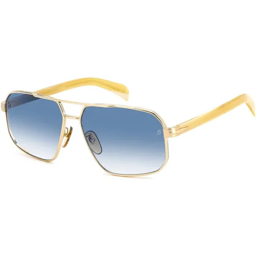 Gestreifte Beige Gold/Blau Getönte Sonnenbrille , Herren, Größe: 61 MM - Eyewear by David Beckham - Modalova