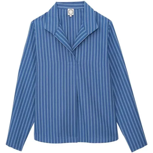 Blaues Leinen Baumwoll-Oversized-Shirt,Gestreiftes Baumwoll Leinen Hemd - Ines De La Fressange Paris - Modalova