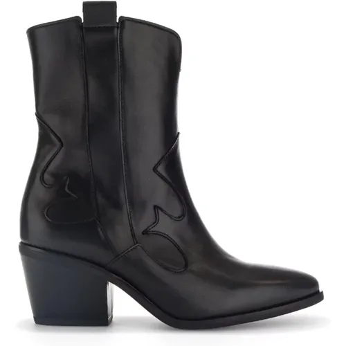 Schwarze Leder Western Stil Stiefeletten , Damen, Größe: 39 EU - Gabor - Modalova