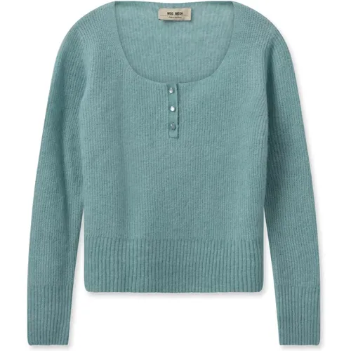 Soft Knit Sweater with Squareneck and Buttons , female, Sizes: L, S, XS, M, XL - MOS MOSH - Modalova