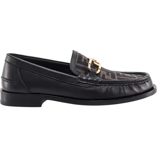 OLock Leather Loafer with FF Print , male, Sizes: 7 UK - Fendi - Modalova