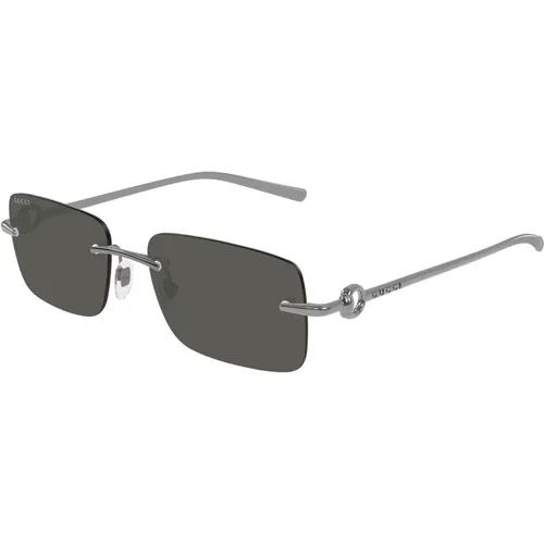 Stylish Gunmetal/Green Sunglasses , male, Sizes: 55 MM - Gucci - Modalova