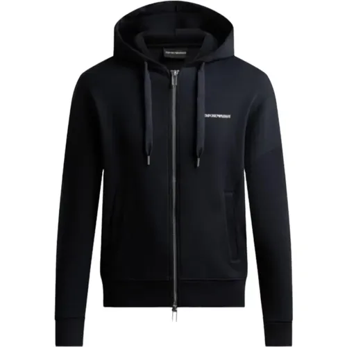 Marineblaue Kapuzen-Sweatshirt aus Doppel-Jersey , Herren, Größe: L - Emporio Armani - Modalova