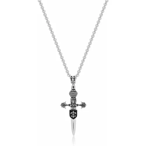 Mens Silver Large Sword Necklace , male, Sizes: 2XL, L - Nialaya - Modalova