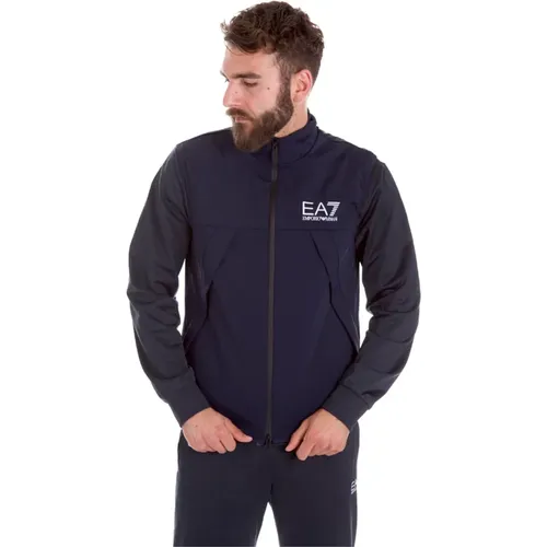 Blaue Zip-Sweater Stilvolles Logo - Emporio Armani EA7 - Modalova